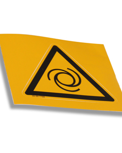 Aufkleber: Warnung vor autom. Anlauf (100mm Kantenlänge)